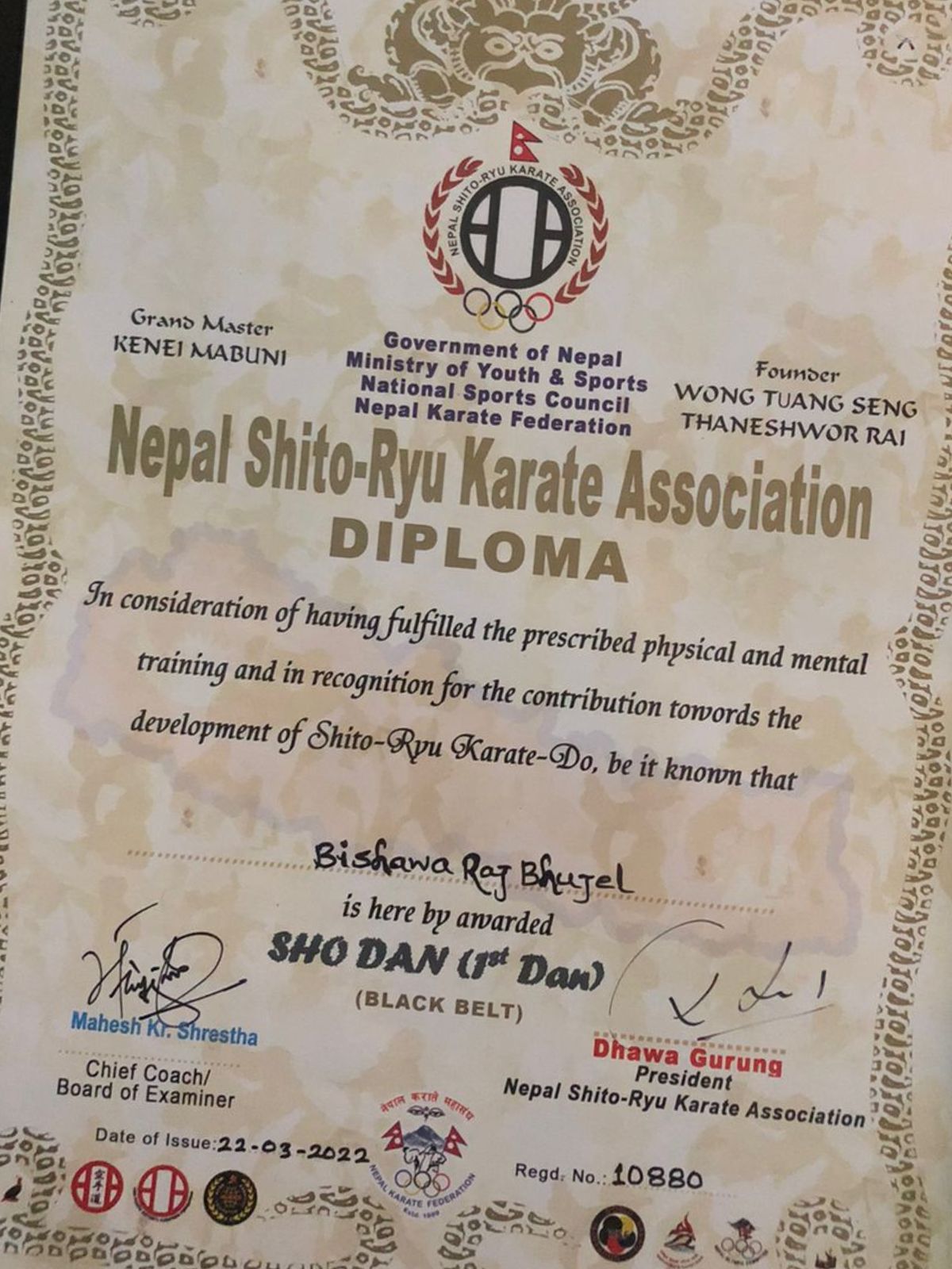 National-level Black Belt, Shitoryu Karate